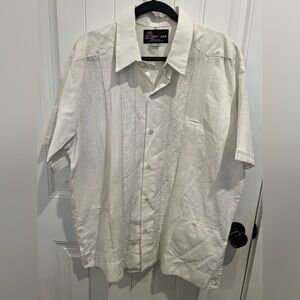 Yuca Chen Classic White Embroidered Cuban Guayabera Shirt